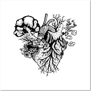 Anatomical Black and white Fantasy Hearh beating Illustration Posters and Art